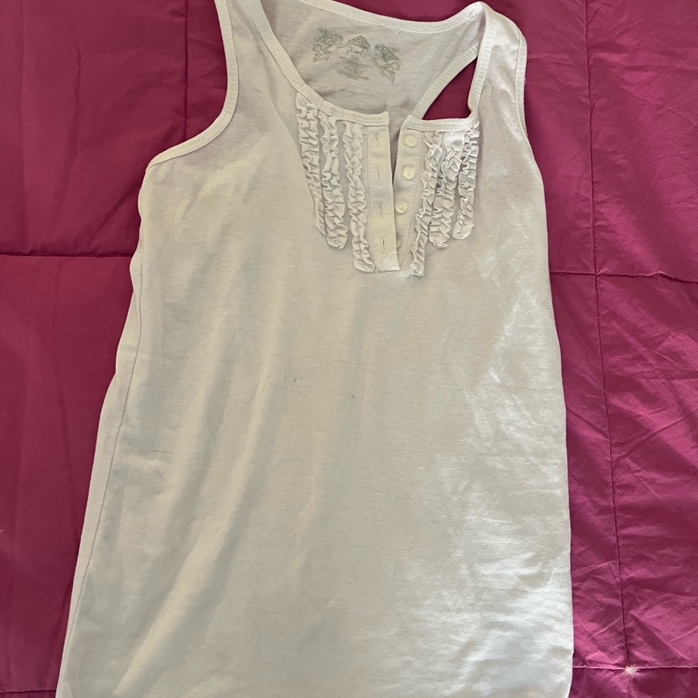 Poof! White Ruffle Detail Tank Top